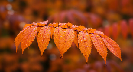 Vibrant autumn leaves glistening with morning dew, capturing the essence of fall's natural beauty.