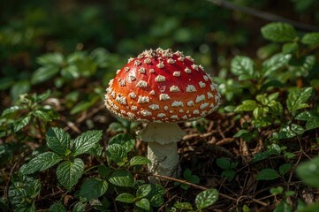 Bright red mushroom in the wild