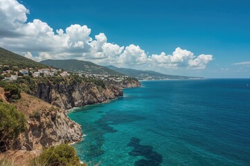 Fototapeta premium Beautiful landscape captured during a summer trip by the Mediterranean coast, featuring natural cliffs and sea views