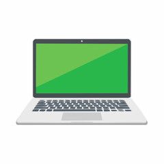 Modern laptop with vibrant green screen, perfect for showcasing your website or application design, ideal for tech blogs, digital marketing, and showcasing creative projects