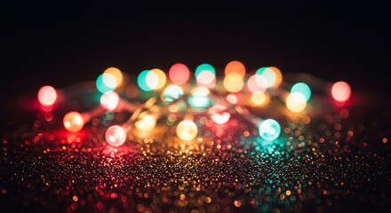 Sparkling bokeh lights create a magical, festive atmosphere perfect for celebrations and holiday themes.