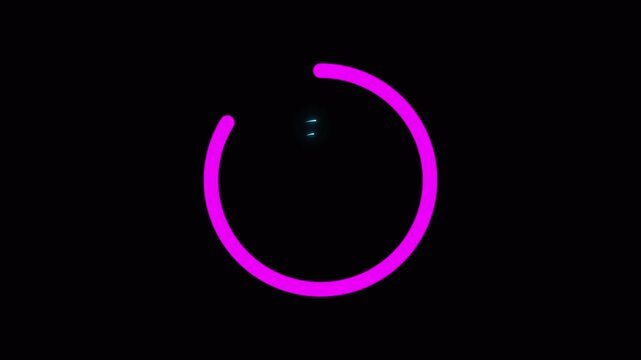 5 second countdown neon in blue light and a half-circle progress arc in pink on a black background, futuristic digital style.


