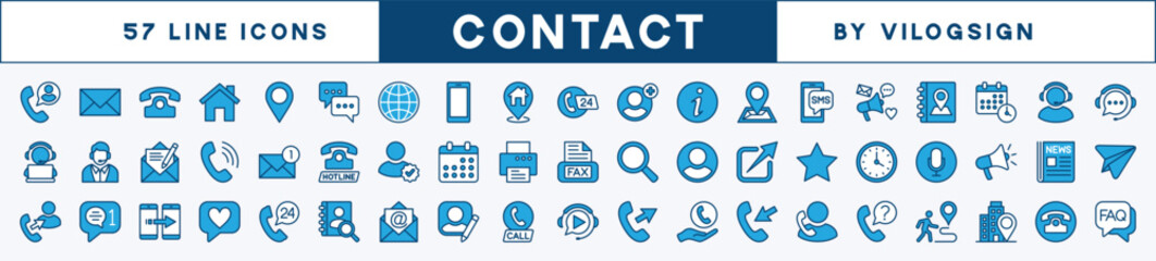 Set of contact icon. Contains phone, mail, web, address, home, location, fax, call, user information and communication symbol for business card, social media, apps and website. Vector illustration