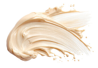 Creamy, light beige cosmetic cream swirled in a textured, dynamic, brushstroke pattern against a black background