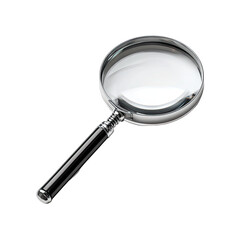Close-up of a magnifying glass, chrome lens, black handle
