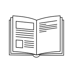 Open book with text and illustration in a simple line drawing style