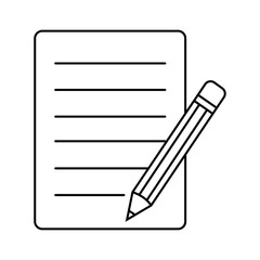 Simple line art illustration of a notebook page with a pencil