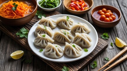 Traditional Momos Arranged on a White Plate