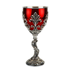 Elegant Ornate Red Silver Goblet Isolated Transparent Background