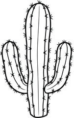 Cactus: A clean and simple line art illustration of a large cactus with needles, in a minimalist style.