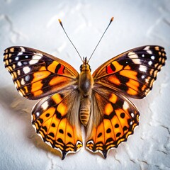 Fototapeta premium Detailed Close up of a Painted Lady Butterfly with Orange and Black Wings