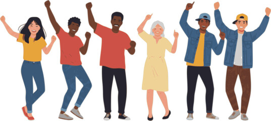 Colorful vector illustration of diverse people celebrating together

