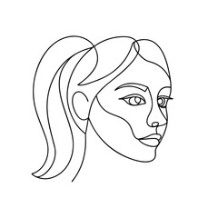 Elegant woman face with ponytail continuous line art