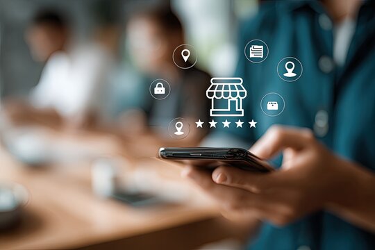 Person using smartphone with online shop interface overlay