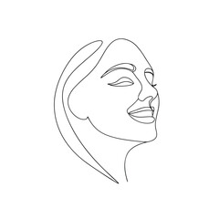 Joyful woman face elegant continuous line art drawing