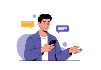 Man engaged in a mobile phone conversation exchanging messages and ideas