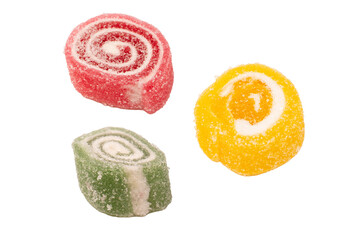 Jelly sweet candy roll isolated on a white background. Marmalade candy.