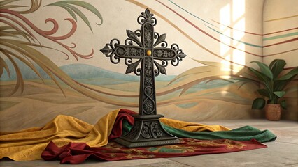 Ornate Ethiopian Orthodox Cross Colorful