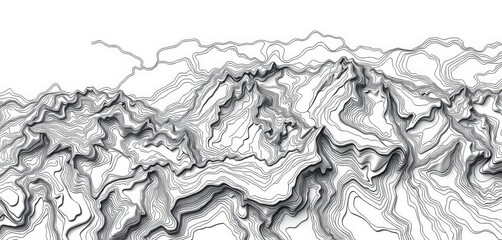 Vector topography map background, seamless black contour lines on white, stylized height, geographic ornament, seamless pattern, pattern