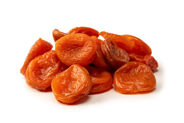 Dried apricots isolated on white background.