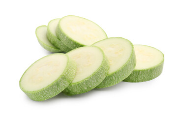 Slices of fresh zucchini isolated on white