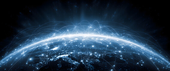 Global Background/Connection lines around Earth glob, futuristic technology thme background with circlesand lines. Concept of intenet, social media, travelig or logistics