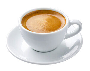 Angled Side View of Doppio Espresso with Saucer, isolated on transparent background PNG