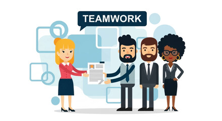 Professional business team collaborating, demonstrating effective teamwork and partnership. Ideal for concepts of office cooperation, job roles, and career success.