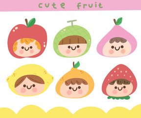 cute fruits head icon illustration bundle vector art