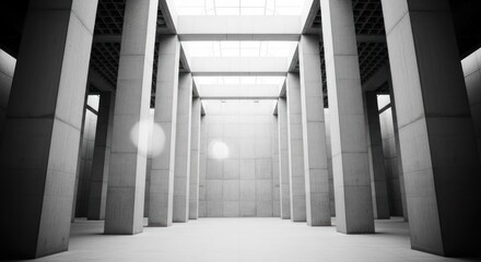 Fototapeta premium Spacious concrete hall with tall pillars