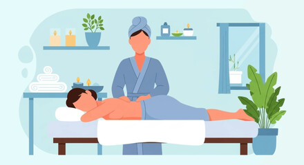 A person enjoys a relaxing back massage by a therapist in a tranquil spa environment. Ideal for wellness, self-care, and luxury service concepts.