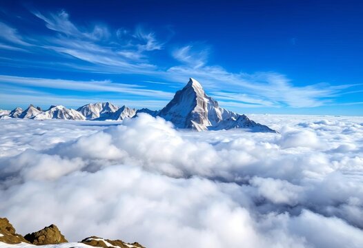 Eiger, M&ouml;nch, Jungfrau peaks dramatically emerge from a swirling sea of clouds, viewed from M&uuml;rren-Birg terrace,  clouds,  autumn