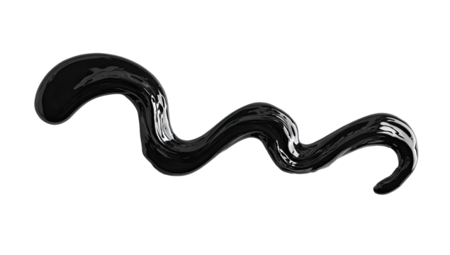 Black liquid flowing in wavy, S-shaped forms