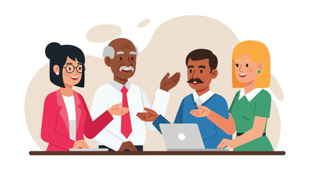 Diverse business team collaborating on a project in a positive office environment. Ideal for themes of teamwork, professional development, and intergenerational mentorship.