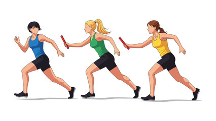 Relay Race Athletes: A dynamic depiction of female athletes competing in a relay race, emphasizing speed, teamwork, and the thrill of the sport. 