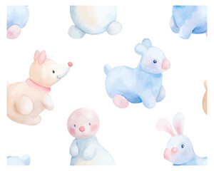 Watercolor baby themed toys seamless patterns