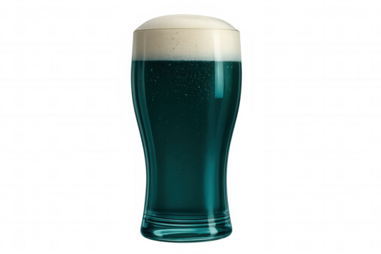 Refreshing green beer in a pilsner glass with foam, isolated on a transparent background, perfect for celebrating st. Patrick's day