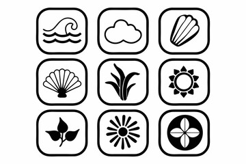 Minimalist Black Line Nature Icon Set on White Background Vector Illustration