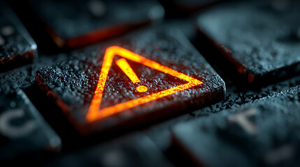 Warning alert on keyboard digital workspace technology dark environment close-up cybersecurity awareness