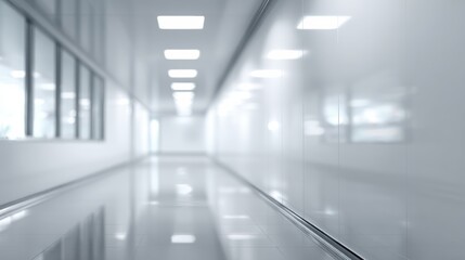 A modern hallway with sleek surfaces, bright lights, and a minimalist design, providing a feeling of spaciousness.