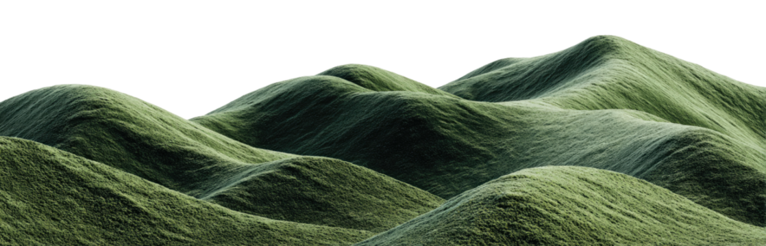 Rolling hills of a muted green landscape.  Defined contours