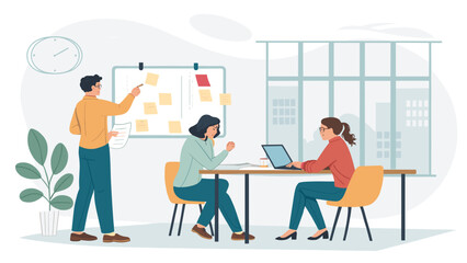 Diverse team collaborates in a modern office, discussing business strategy and project ideas. Ideal for corporate, teamwork, and professional development concepts.