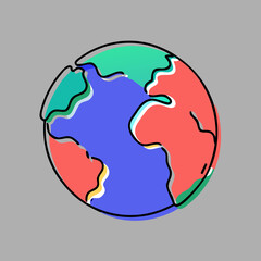 Stylized abstract globe with bold outlines and vibrant colors
