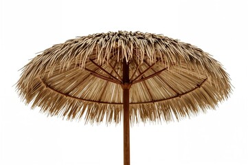 Single coconut leaf beach parasol isolated on white with clipping path