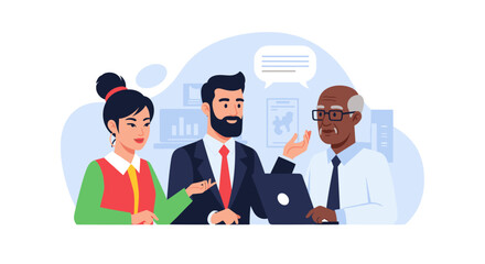 Diverse business team collaborating in a professional meeting, discussing ideas and strategy. Ideal for concepts of teamwork, mentorship, and corporate success.