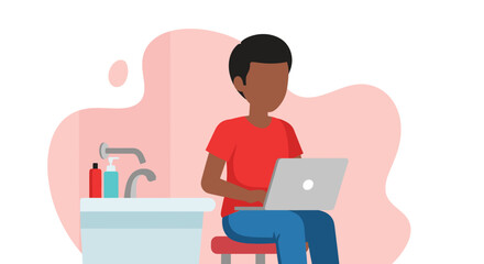 Individual working remotely on a laptop in a modern home setting, symbolizing flexible work arrangements, online learning, and digital lifestyle.