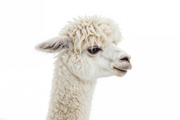 Obraz premium Profile of a light-colored alpaca - Lama pacos, set against a white background