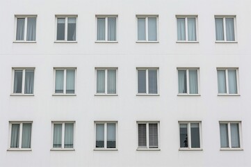 Fototapeta premium A residential building's side wall features sixteen windows isolated on a white background