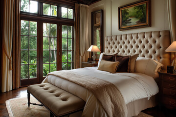 Fototapeta premium Serene and Sophisticated Bedroom with Elegant Details