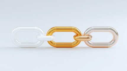 A simple background, with interlocking elements of gold, silver, and copper chains, symbolizes connection or collaboration in business, technology, or social networks.